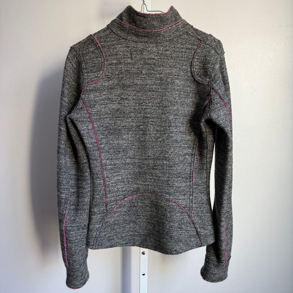 Frauenschuh 100% wool Zip Jacket outdoors Warm Up Pink Trim‎ Gray sz XS - Picture 8 of 10